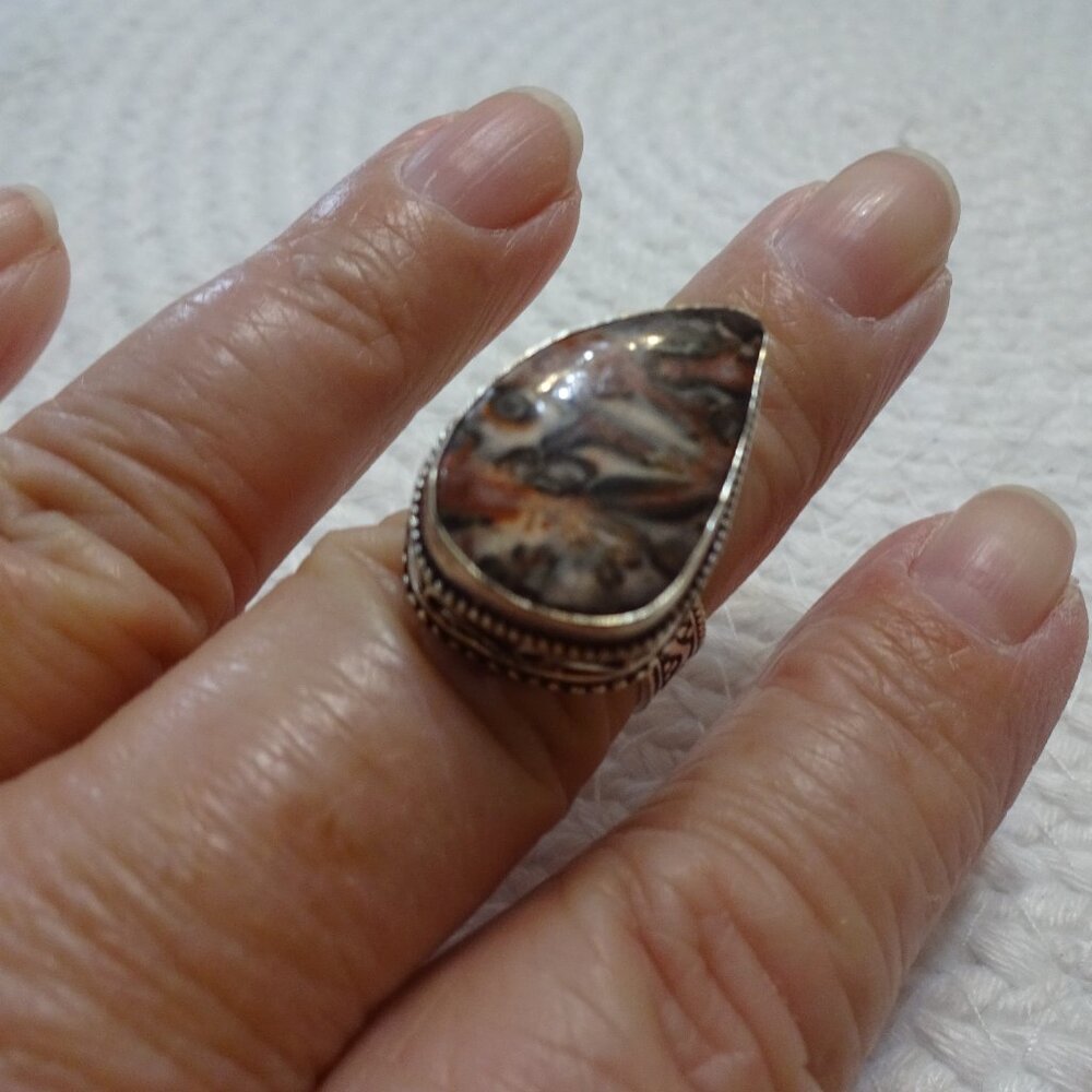 Natural BRECCIATED JASPER  Handmade Sterling Ring Size 9 #887C